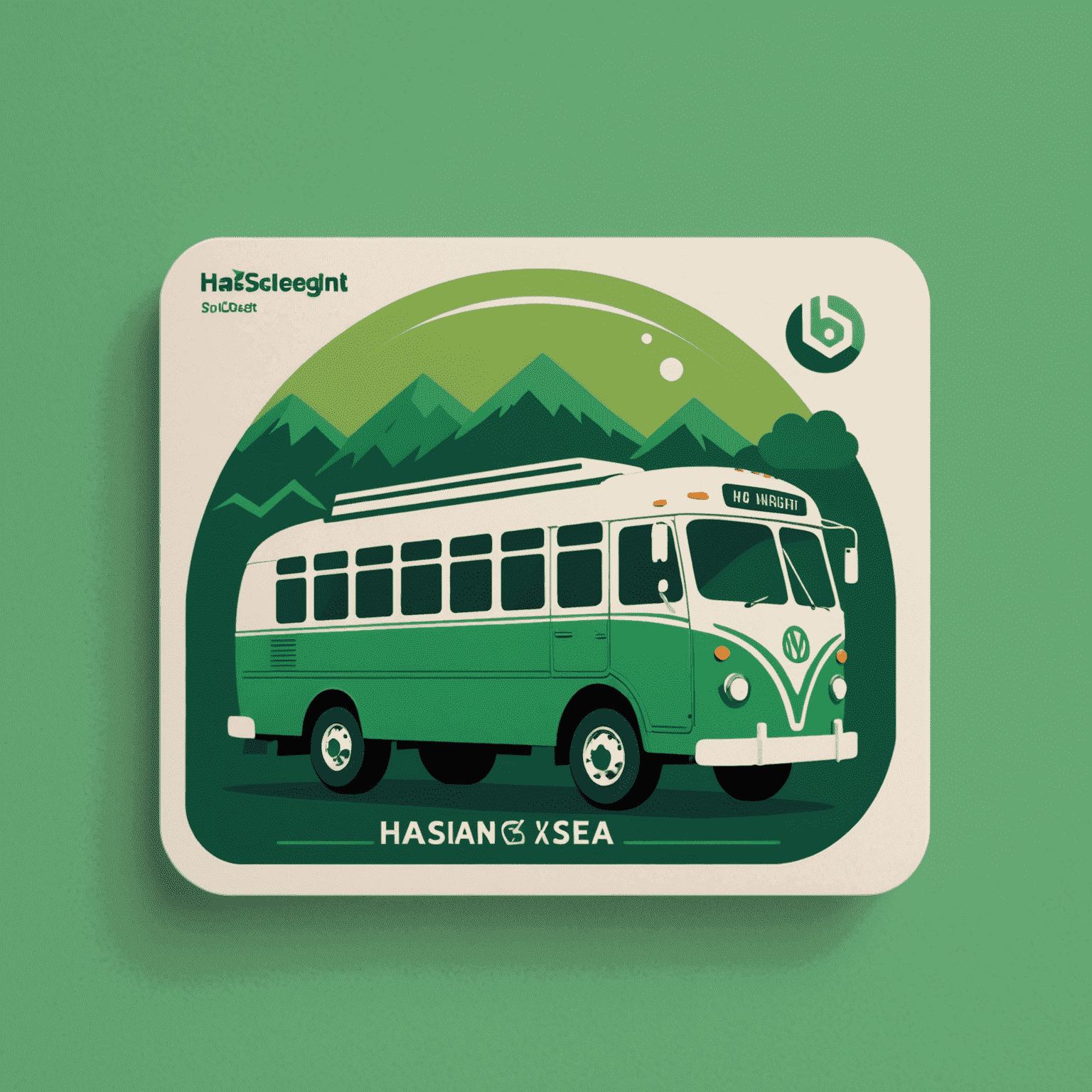Hasnightsea logo featuring a stylized bus and credit card icon in fresh green tones