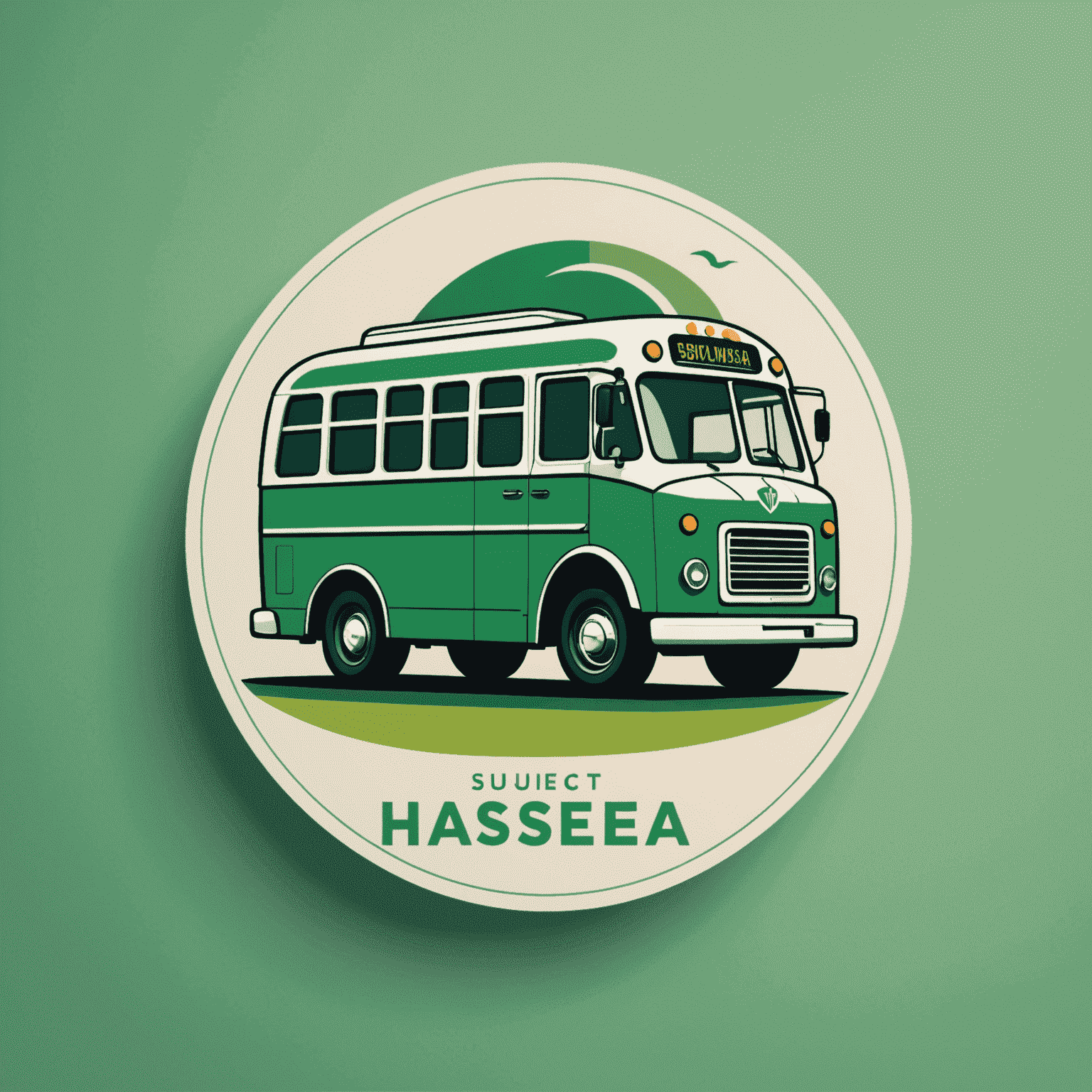 Hasnightsea logo featuring a stylized bus and credit card icon in fresh green tones