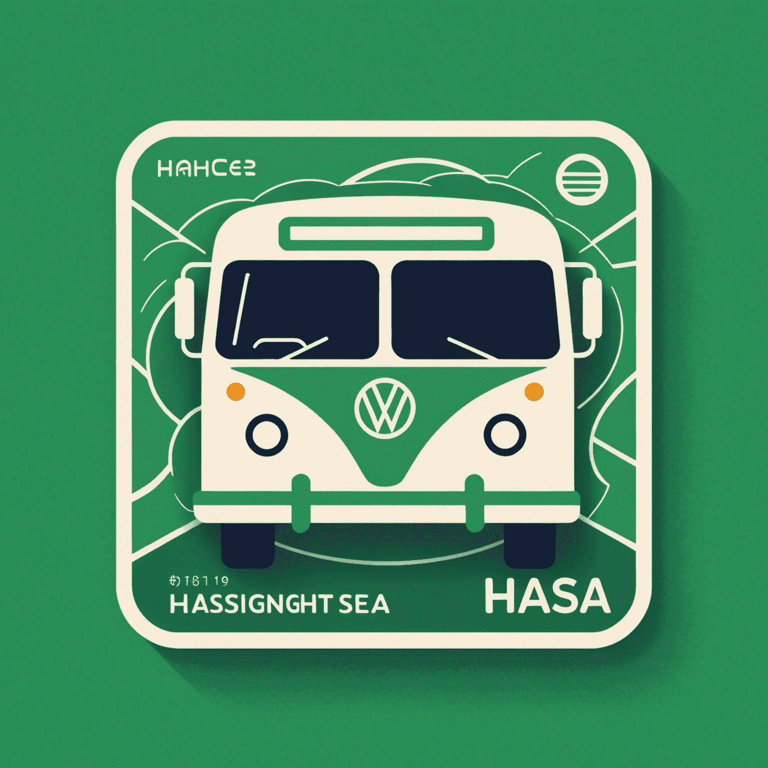Hasnightsea logo featuring a stylized bus and credit card icon in fresh green tones