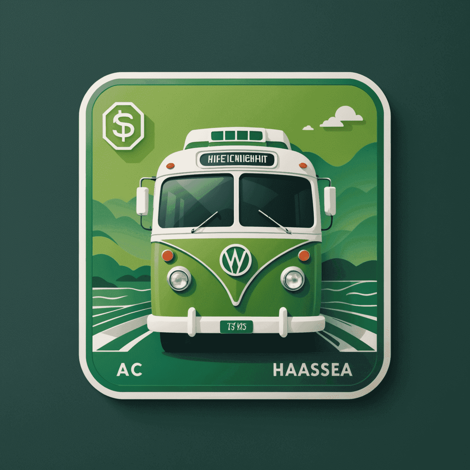 Hasnightsea logo featuring a stylized bus and credit card icon in fresh green tones