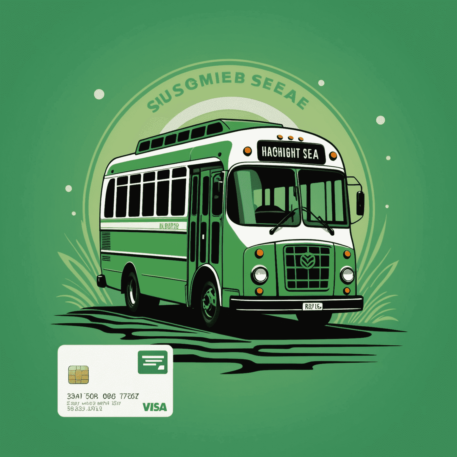 Hasnightsea logo featuring a stylized bus and credit card icon in fresh green tones