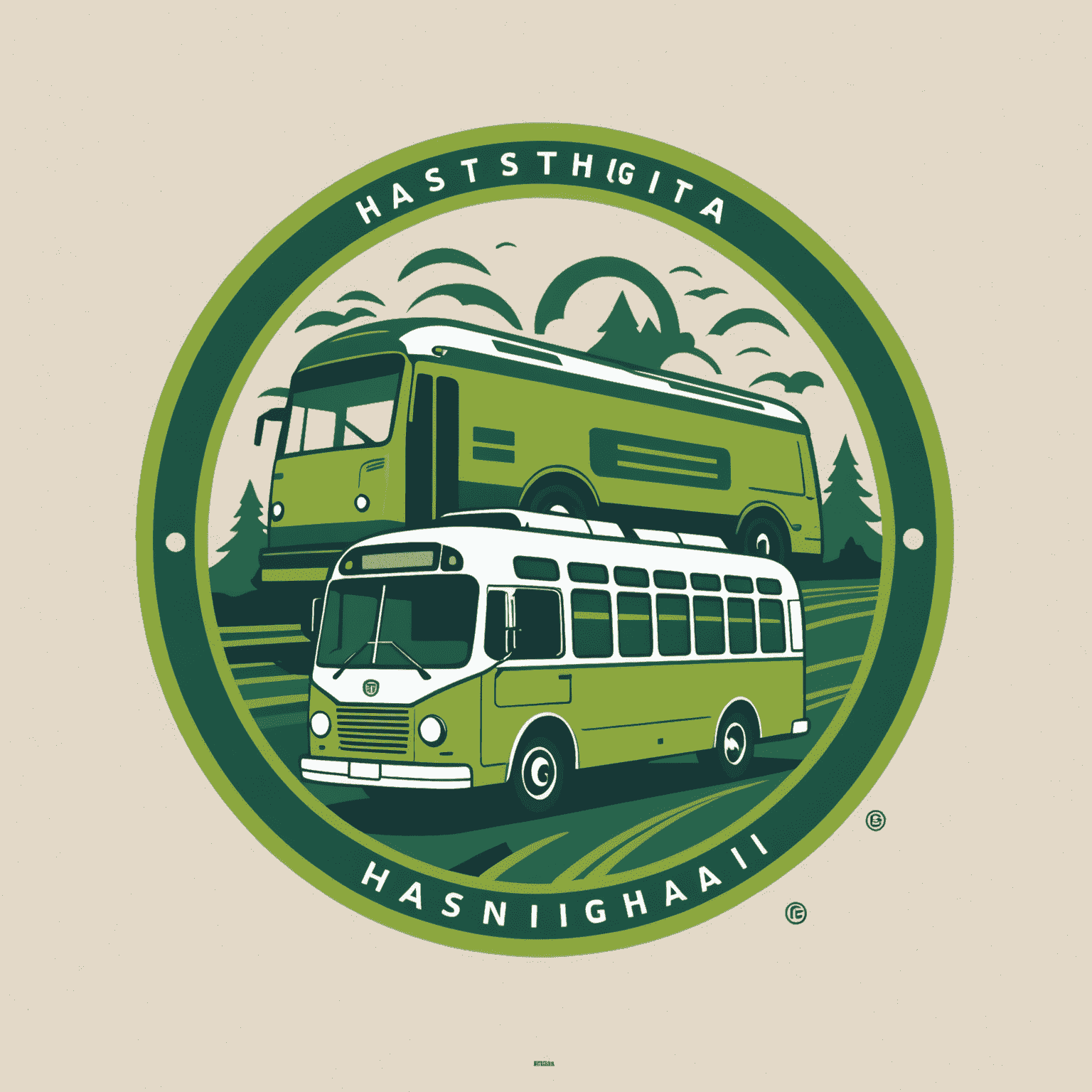Hasnightsea logo featuring a stylized bus and credit card icon in fresh green tones