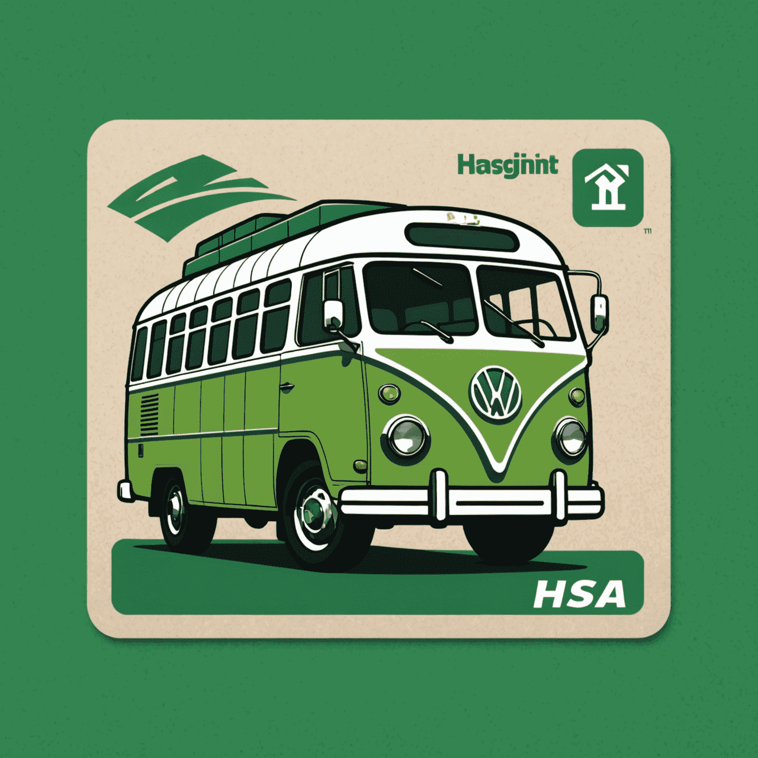 Hasnightsea logo featuring a stylized bus and credit card icon in fresh green tones