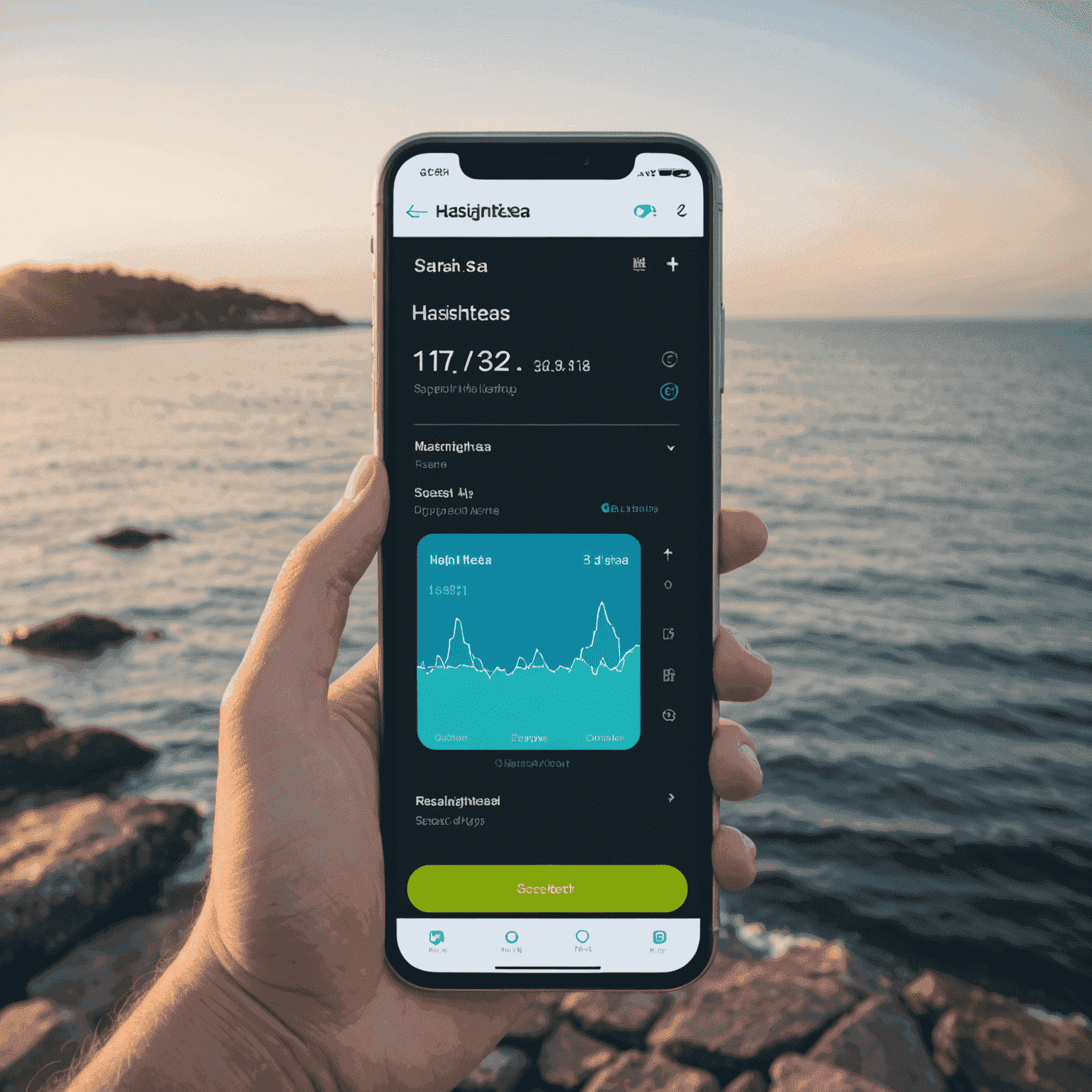 A modern smartphone displaying the Hasnightsea app interface with new features highlighted, including a quick top-up button and real-time balance checker
