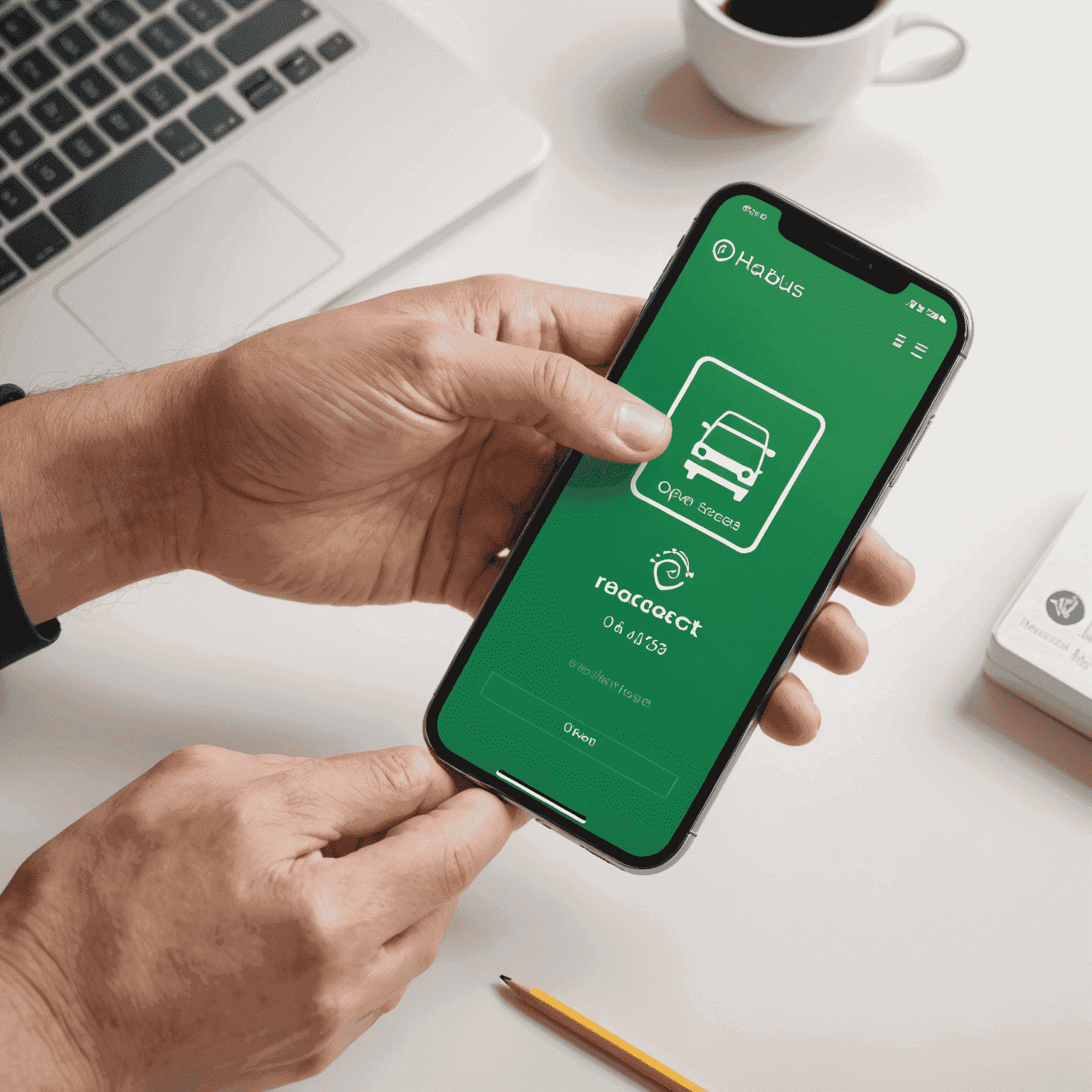 Illustration showing a hand holding a smartphone with the Hasnightsea app open, displaying a bus card being recharged. The image showcases the simplicity of the top-up process with green accents and a clean interface design.