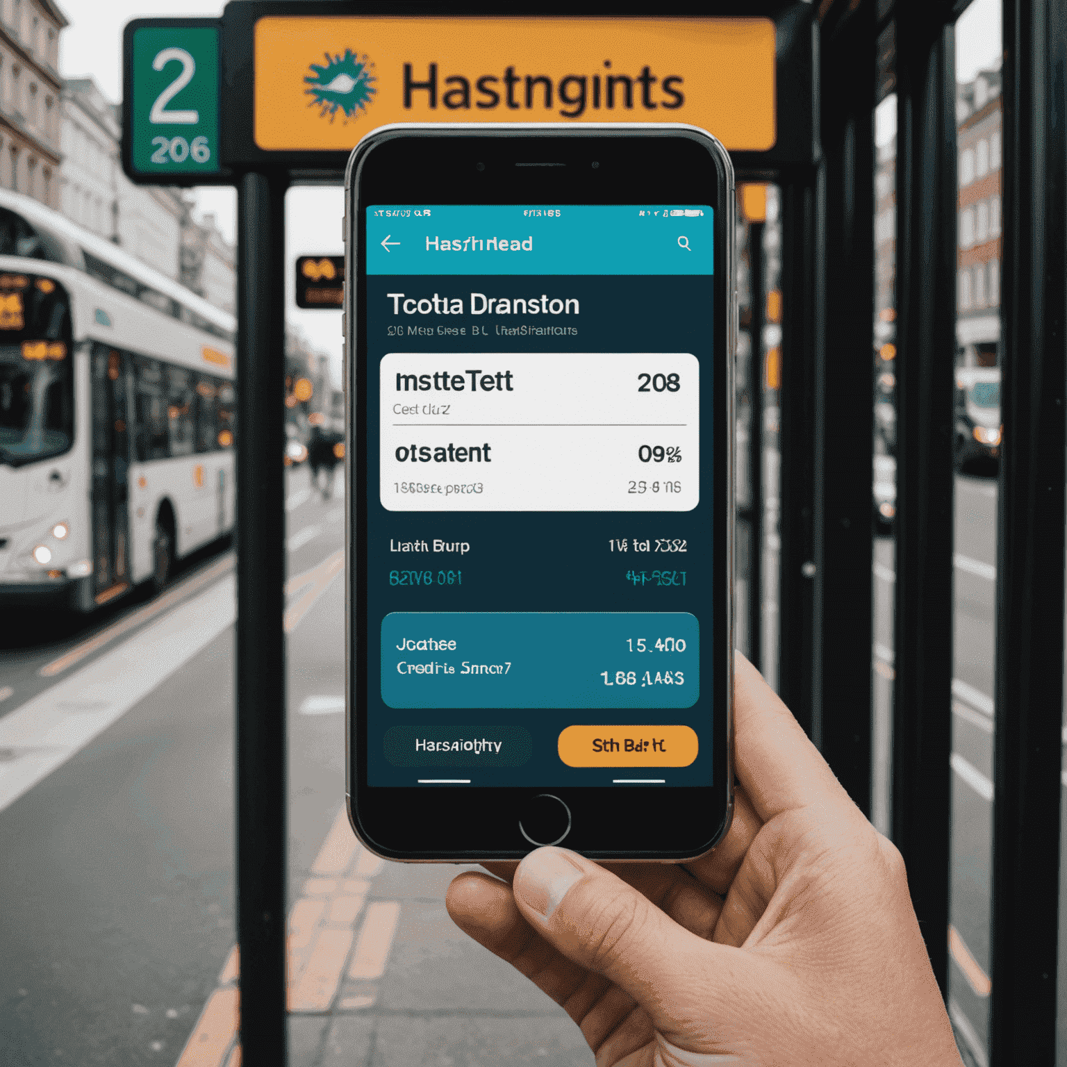 A digital display showing bus card balance and recent transactions, symbolizing the latest updates to Hasnightsea's bus card credit system