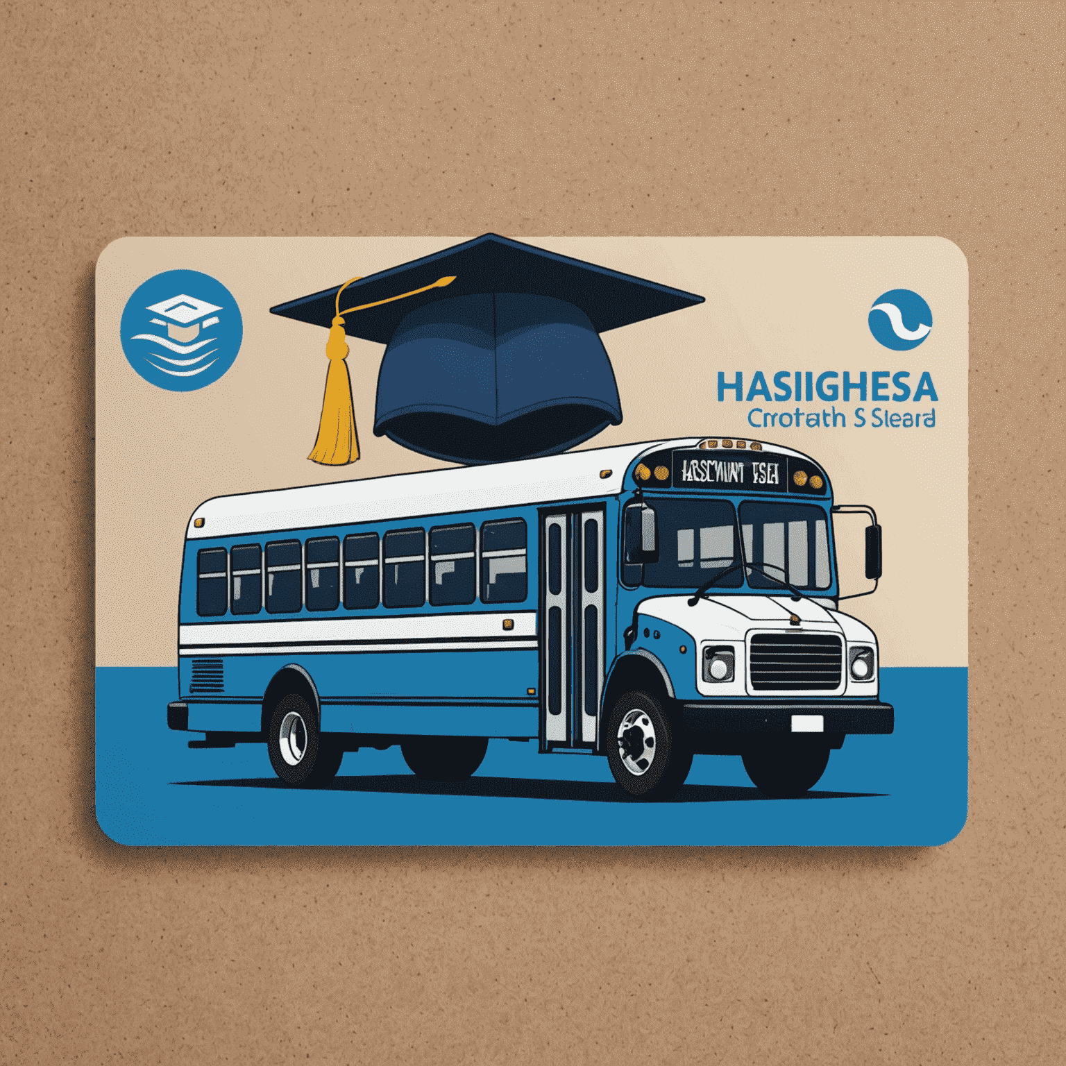 A blue student bus card with Hasnightsea logo and a graduation cap icon