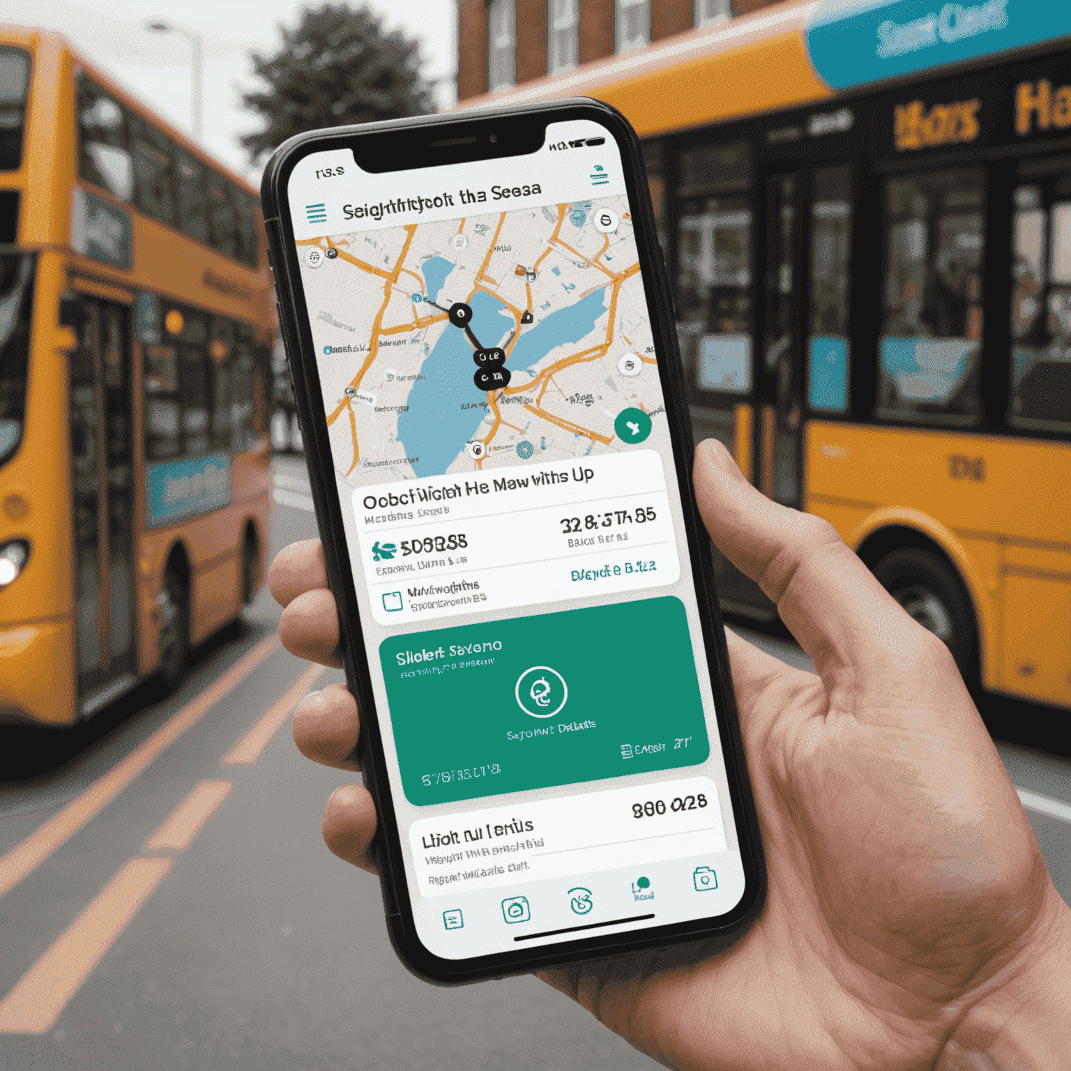 A smartphone displaying Hasnightsea's app interface with new feature highlights, showcasing easy bus card top-up options