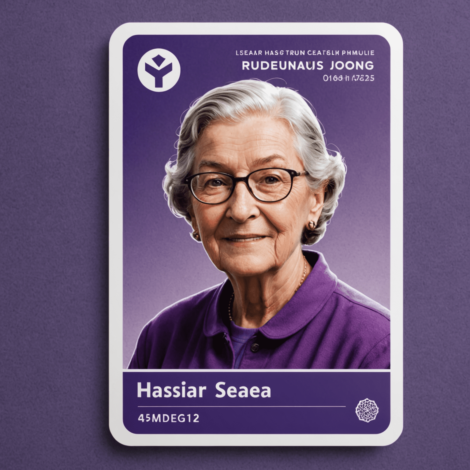 A purple senior citizen bus card with Hasnightsea logo and a stylized elderly person icon
